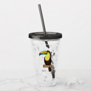 Keel-billed toucan bird cartoon illustration  acrylic tumbler