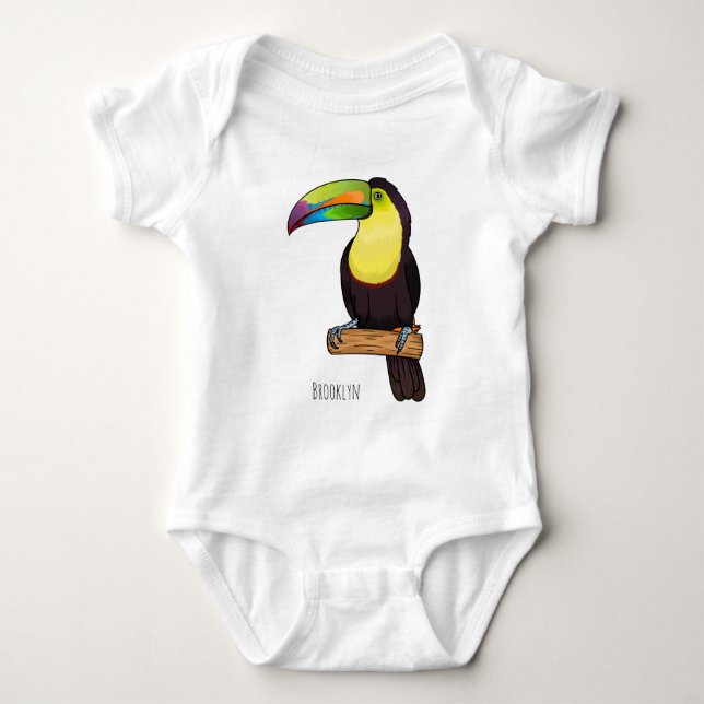 Keel-billed toucan bird cartoon illustration  baby bodysuit (Front)