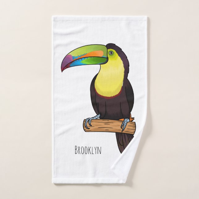 Keel-billed toucan bird cartoon illustration  bath towel set (Hand Towel)