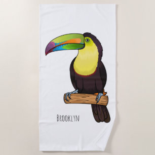 Keel-billed toucan bird cartoon illustration beach towel
