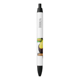 Keel-billed toucan bird cartoon illustration black ink pen