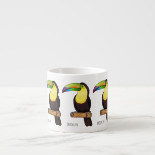 Keel-billed toucan bird cartoon illustration espresso cup