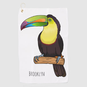 Keel-billed toucan bird cartoon illustration golf towel