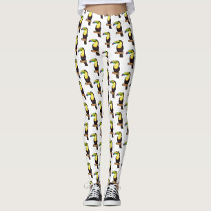 Keel-billed toucan bird cartoon illustration leggings