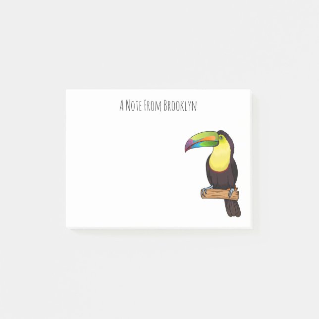 Keel-billed toucan bird cartoon illustration  post-it notes (Front)