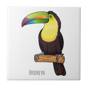 Keel-billed toucan bird cartoon illustration tile
