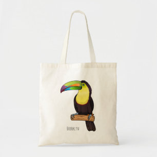 Keel-billed toucan bird cartoon illustration tote bag