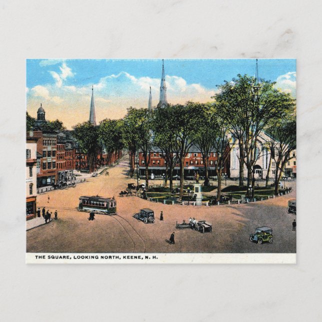 KEENE NH Town Square View, 1922 Vintage Postcard (Front)