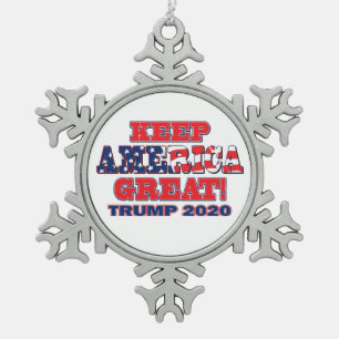 Keep America Great Trump 2020 Snowflake Pewter Christmas Ornament