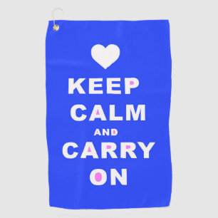 KEEP CALM AN CARRY ON Blue Golf Towel