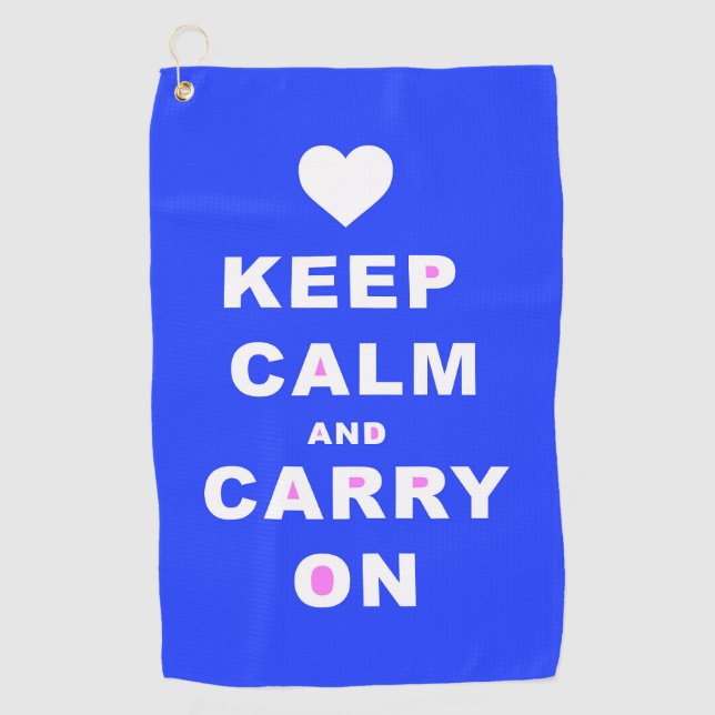 KEEP CALM AN CARRY ON Blue Golf Towel (Front)