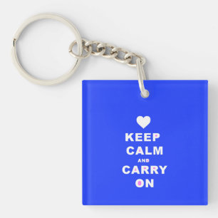 KEEP CALM AN CARRY ON Blue Key Ring