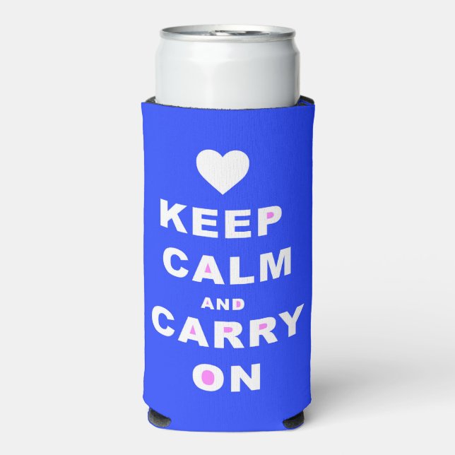 KEEP CALM AN CARRY ON Blue Seltzer Can Cooler (Seltzer Front)