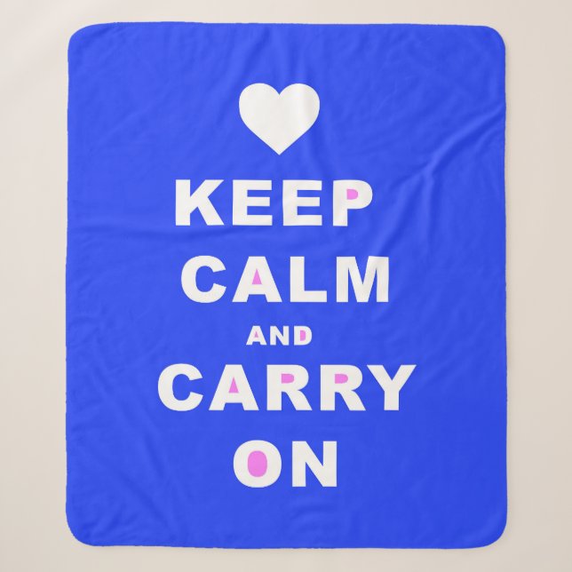 KEEP CALM AN CARRY ON Blue Sherpa Blanket (Front)