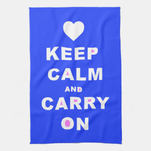 KEEP CALM AN CARRY ON Blue Tea Towel