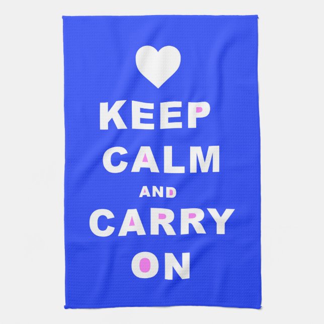 KEEP CALM AN CARRY ON Blue Tea Towel (Vertical)