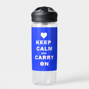KEEP CALM AN CARRY ON Blue Water Bottle