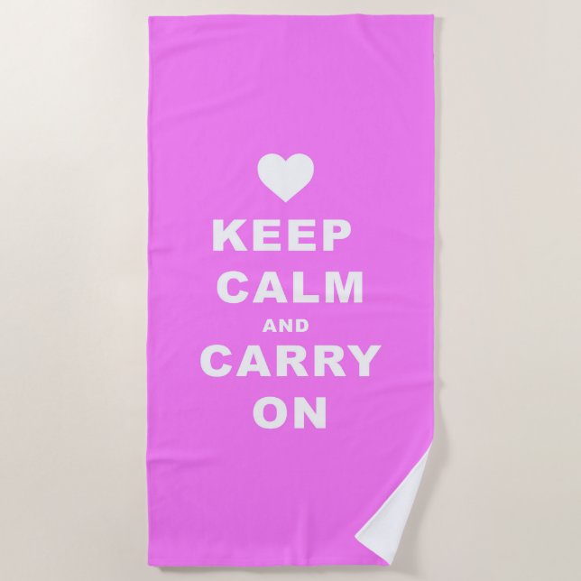 KEEP CALM AN CARRY ON Pink Beach Towel (Front)