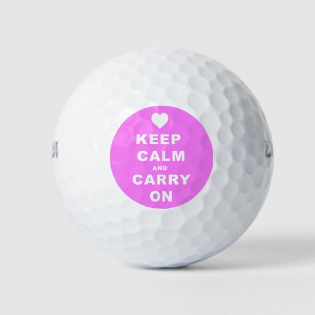 KEEP CALM AN CARRY ON Pink Golf Balls (Front)