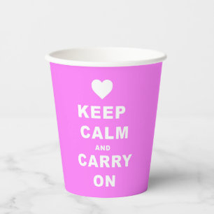 KEEP CALM AN CARRY ON Pink Paper Cups
