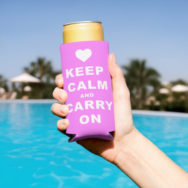 KEEP CALM AN CARRY ON Pink Seltzer Can Cooler (In Situ Pool)