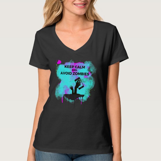 Keep Calm And Avoid Zombies Tech Zombie Apocalypse T-Shirt (Front)
