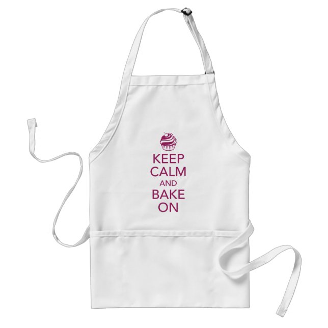 Keep Calm and Bake On Apron Magenta (Front)