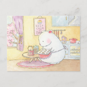 Keep calm and bake polar bear bunny watercolour postcard