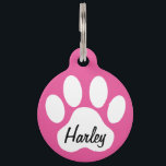 Keep Calm and Call Mum Paw Print Custom Dogs Name Pet Tag<br><div class="desc">Make sure you never lose your Fur Baby! This design features a white paw print on a pink background with customisable text. Simply change the template text to your dog's name. On the back, it reads "Keep Calm & Call My Mum" with custom phone number. All text is editable and...</div>