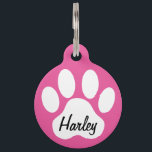 Keep Calm and Call Mum Paw Print Custom Dogs Name Pet Tag<br><div class="desc">Make sure you never lose your Fur Baby! This design features a white paw print on a pink background with customisable text. Simply change the template text to your dog's name. On the back, it reads "Keep Calm & Call My Mum" with custom phone number. All text is editable and...</div>