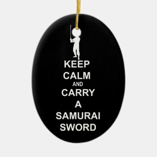 Keep calm and carry a samurai sword ceramic tree decoration