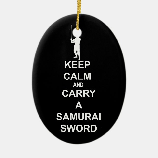 Keep calm and carry a samurai sword ceramic tree decoration (Front)