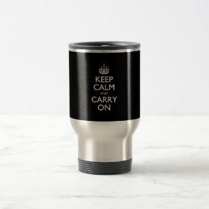 Keep Calm And Carry On - Black And White Pattern Travel Mug
