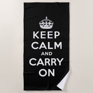 Keep Calm and Carry On (Black Design) Beach Towel