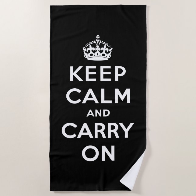 Keep Calm and Carry On (Black Design) Beach Towel (Front)