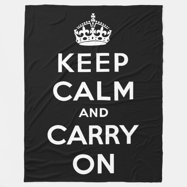 Keep Calm and Carry On (Black Design) Fleece Blanket (Front)