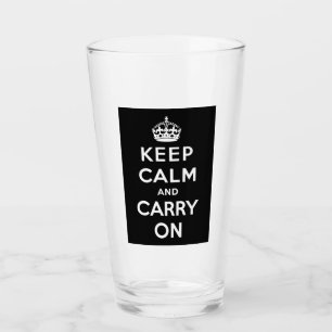 Keep Calm and Carry On (Black Design) Glass
