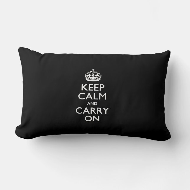 Keep Calm And Carry On Black Lumbar Cushion (Front)