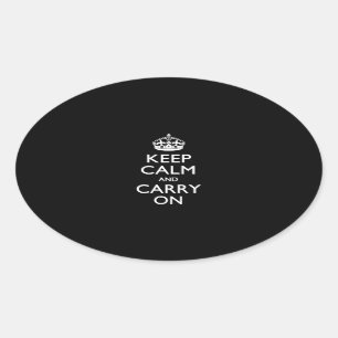 Keep Calm And Carry On Black Oval Sticker