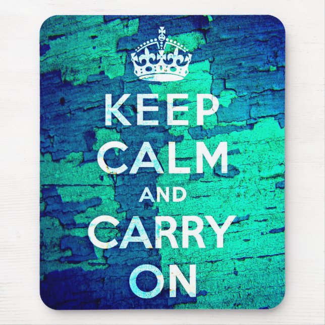 Keep Calm and Carry On Blue Peeled Paint Mouse Pad (Front)
