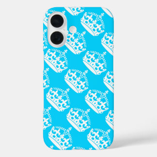 Keep Calm and Carry On Crown White on Blue iPhone 16 Case