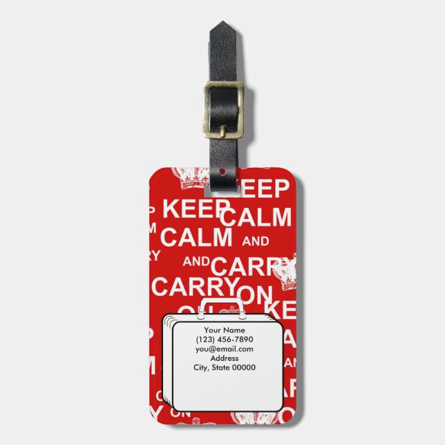 Keep Calm and Carry On Custom Luggage Tag (Front Vertical)