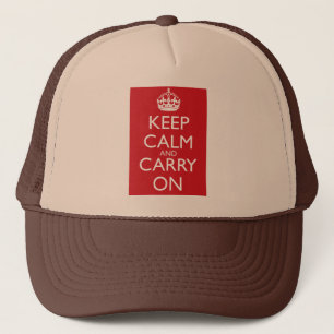 Keep Calm And Carry On: Fire Engine Red Trucker Hat
