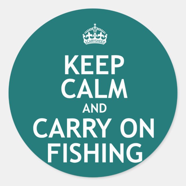 Keep Calm and Carry On Fishing Classic Round Sticker (Front)