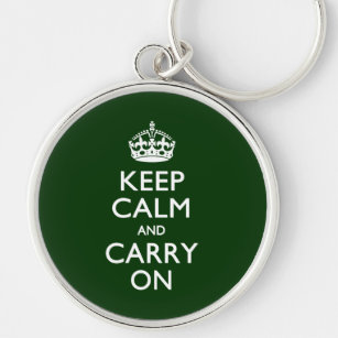 KEEP CALM AND CARRY ON Forest Green Key Ring
