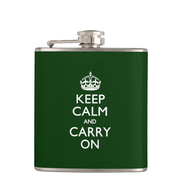 KEEP CALM AND CARRY ON Green Hip Flask (Front)