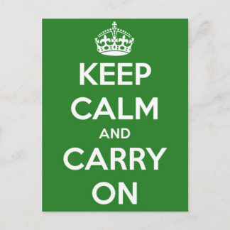 Keep Calm and Carry On Green Postcard