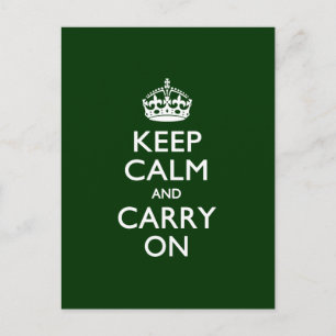 KEEP CALM AND CARRY ON Green Postcard