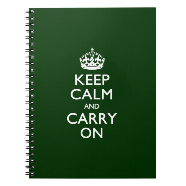 KEEP CALM AND CARRY ON Green Spiral Notebook (Front)
