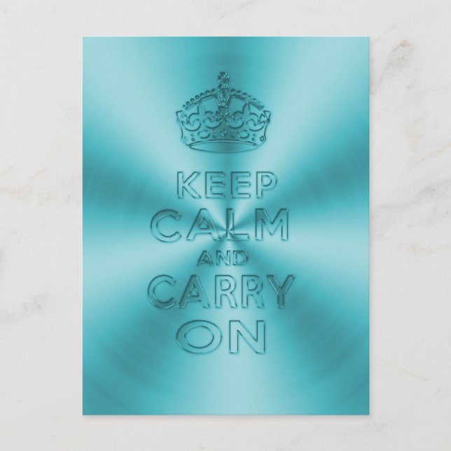 Keep calm and carry on light blue shinning metal postcard (Front)